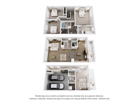 Floor plan for 3 beds, 2.5 baths, 2323 sqft